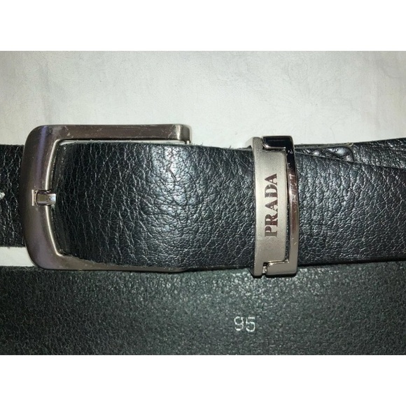 Prada black leather belt with silver buckle unisex men’s or women’s 38” luxury - Picture 1 of 9